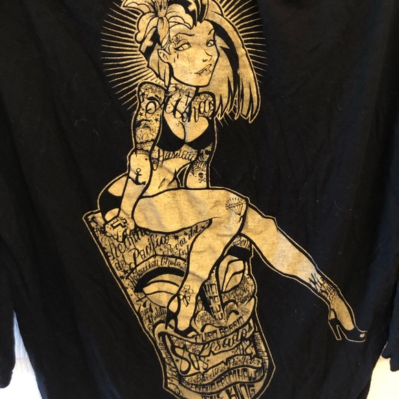 TOO FAST Off the shoulder Tiki Girl Shirt SZ. S - Picture 2 of 5